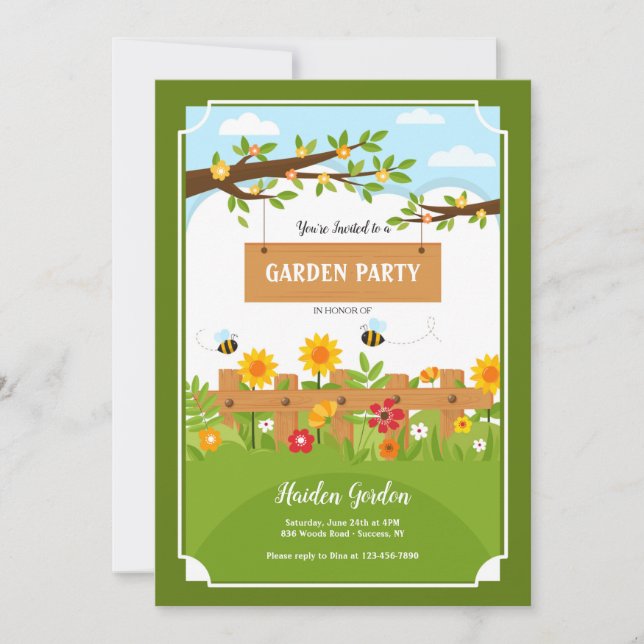 Bees Are Buzzing Garden Party Birthday Invitation (Front)