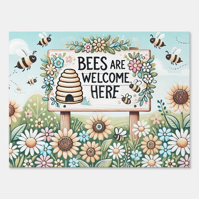 Bees Are Welcome Here – Soft Beehive Sign (Front)
