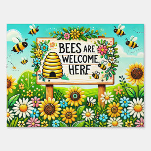 Bees Are Welcome Here – Vibrant Beehive Sign