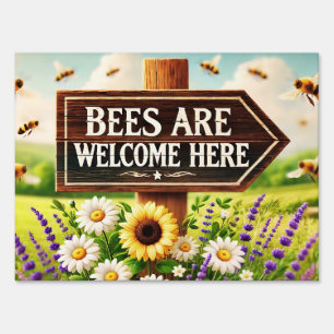Bees Are Welcome Here – Vibrant Rustic Sign