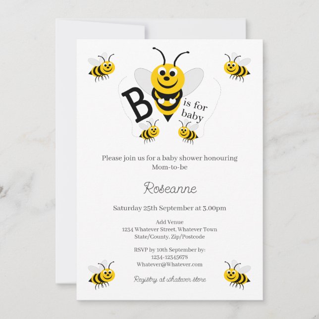 Bees Baby Shower Invitation (Front)