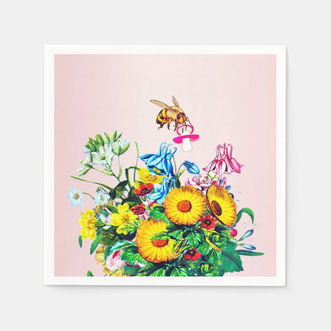 Bees Baby Shower Pink Floral Pacifier Napkins (Front)