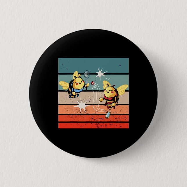 Bees Badminton Dynamic Cartoonish Artwork Funny Pl Button (Front)