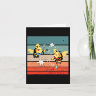 Bees Badminton Dynamic Cartoonish Artwork Funny Pl Card