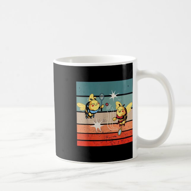 Bees Badminton Dynamic Cartoonish Artwork Funny Pl Coffee Mug (Right)