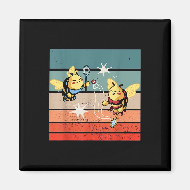 Bees Badminton Dynamic Cartoonish Artwork Funny Pl Magnet (Front)