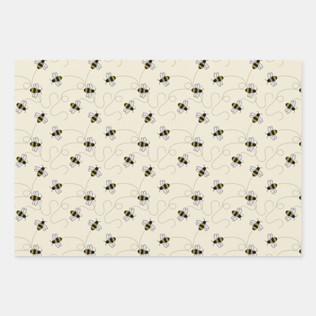 Bees Bees Bees Wrapping Paper Sheets (Front)