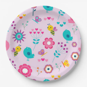 Bees, Birds and Butterflies with Flowers Paper Plates
