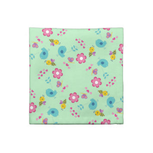 Bees, birds and flowers green pattern cloth napkin