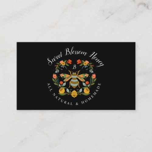 Bees  Bloom Floral  Decorative Honey Bee Black Business Card