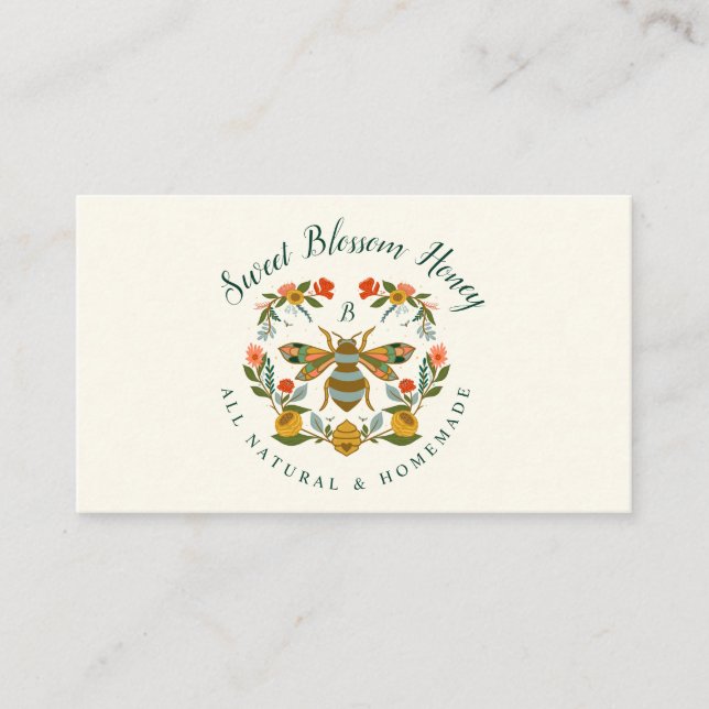 Bees & Bloom Floral Elegant & Decorative Honey Bee Business Card (Front)