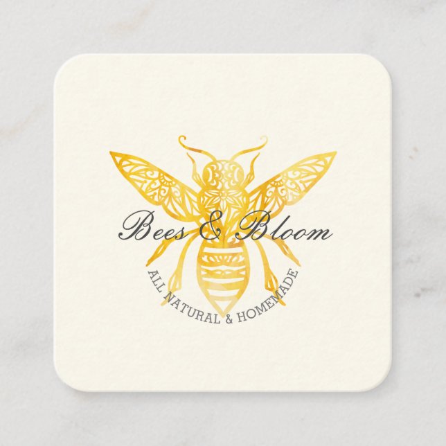 Bees & Bloom Floral Elegant & Decorative Honey Bee Square Business Card (Front)
