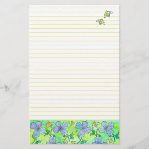 Bees Blossoms Yellow Lined Stationery