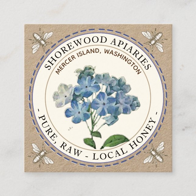 Bees Blue Summer Flower Honey Kraft Business Card (Front)