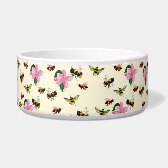  Bees & Bumblebees & Pink Spring Blossoms Bowl (Front)