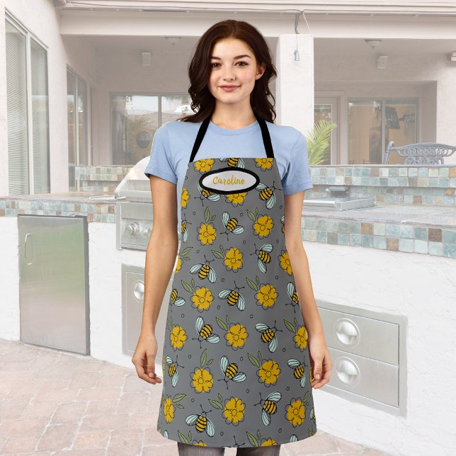 Bees & Buttercups on Gray  Apron (Creator Uploaded)