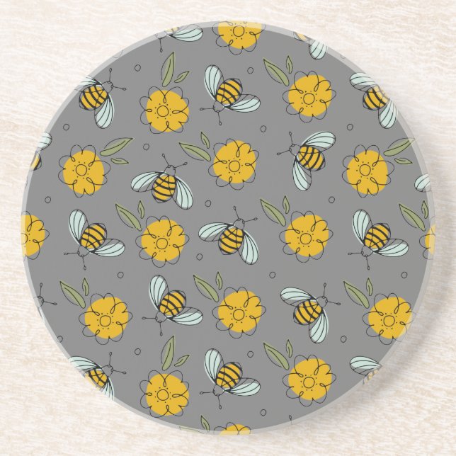 Bees & Buttercups on Gray  Coaster (Front)