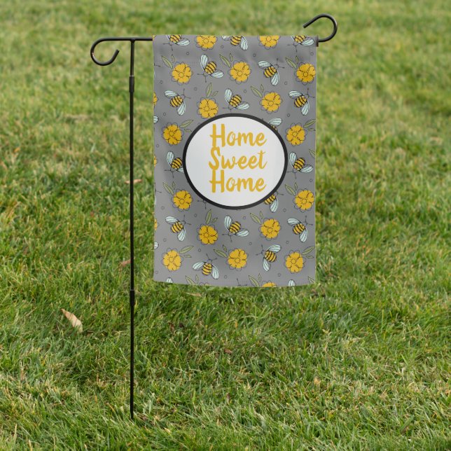 Bees & Buttercups on Gray  Garden Flag (In SItu)
