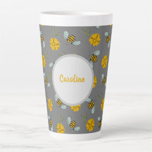 Bees & Buttercups on Gray   Latte Mug