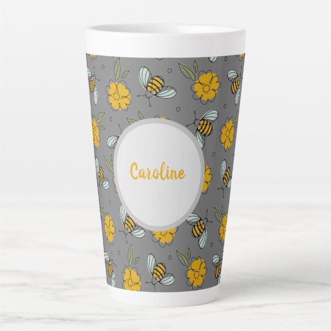 Bees & Buttercups on Gray   Latte Mug (Front)