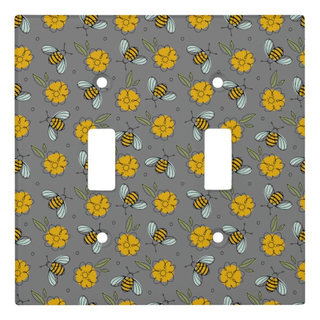 Bees & Buttercups on Gray  Light Switch Cover (Front)