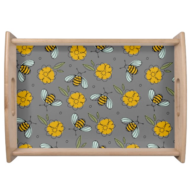 Bees & Buttercups on Gray   Serving Tray (Front)