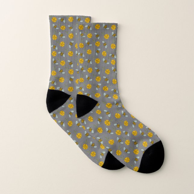 Bees & Buttercups on Gray  Socks (Pair)