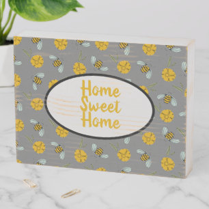 Bees & Buttercups on Gray Wooden Box Sign