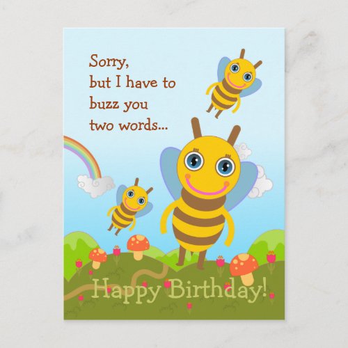 Bees buzz Happy Birthday Postcard