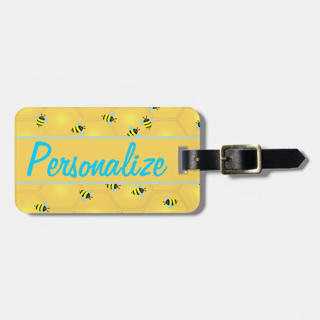 Bees Buzzing Personalized Luggage Tag (Front Horizontal)