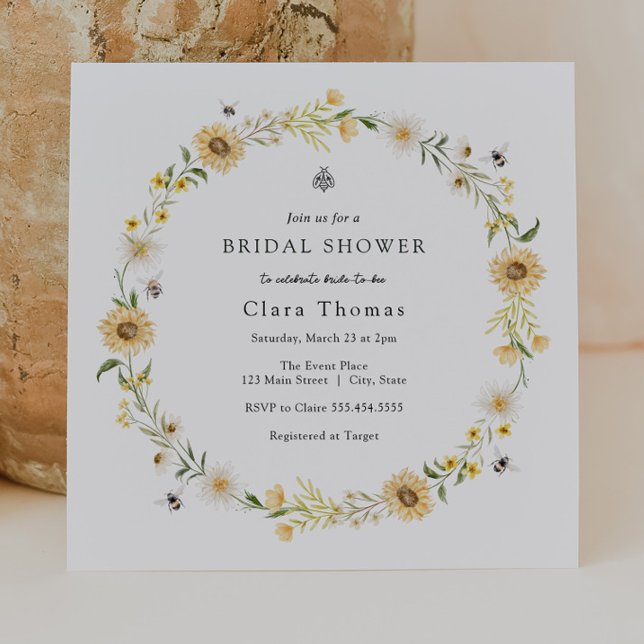 Bees Daisies Sunflowers Bridal Shower Invitation (Creator Uploaded)