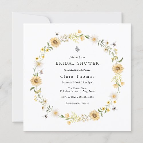 Bees Daisies Sunflowers Bridal Shower Invitation