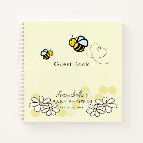 Bees  Daisies White Baby Shower Guest Book
