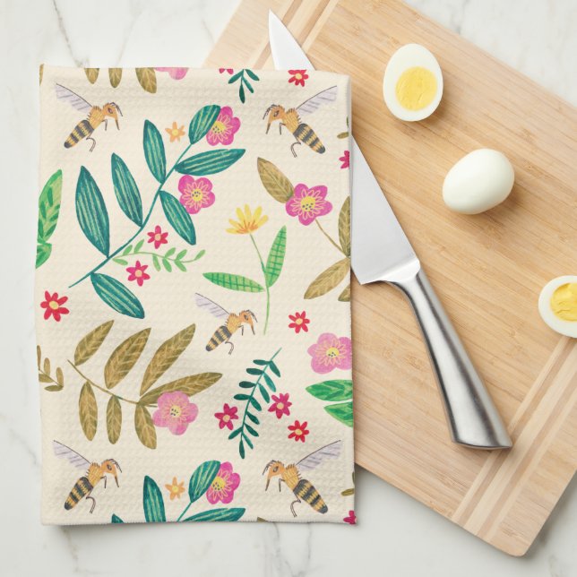 Bees & floral  kitchen towel (Quarter Fold)