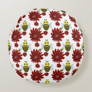 Bees floral pattern round pillow
