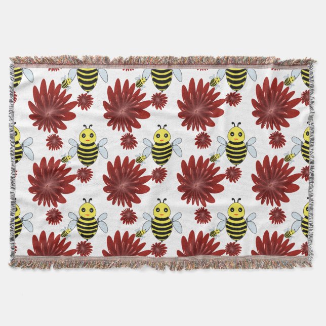 Bees floral pattern  throw blanket (Front)