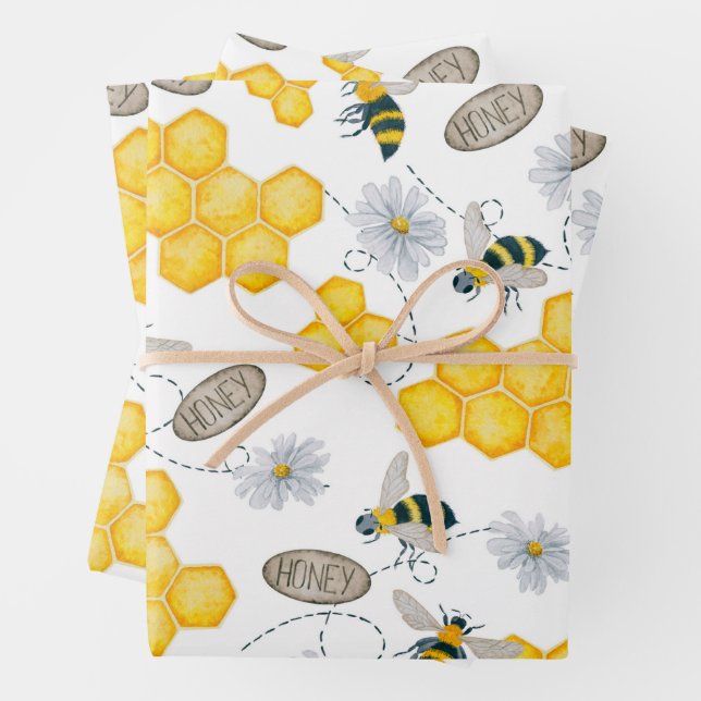Bees, Flowers and Honey  Wrapping Paper Sheets (In situ)