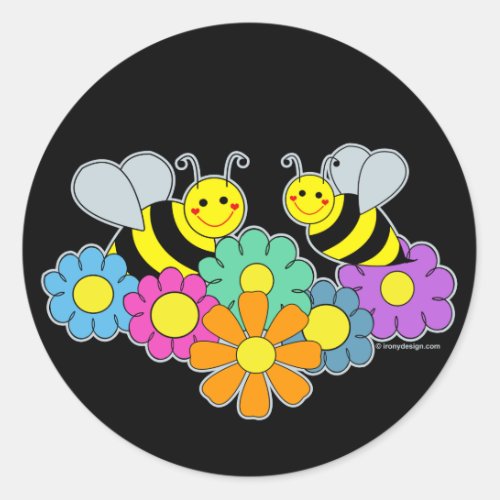 Bees  Flowers Classic Round Sticker