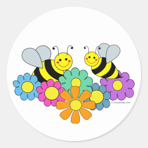 Bees  Flowers Classic Round Sticker