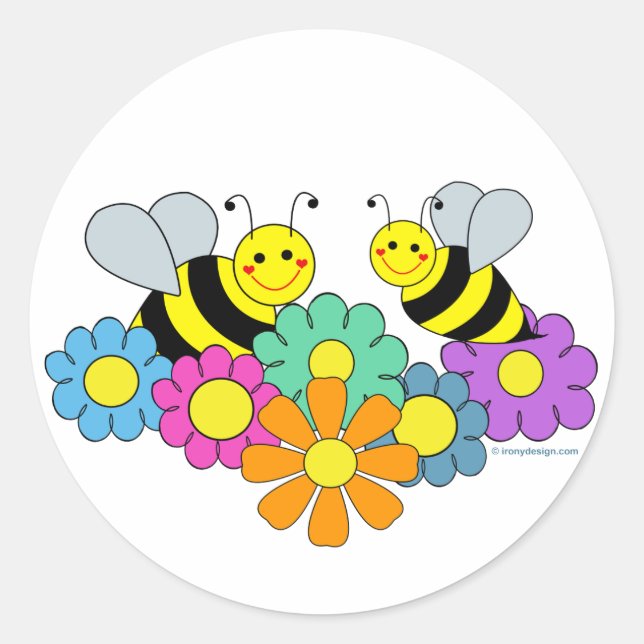 Bees & Flowers Classic Round Sticker (Front)