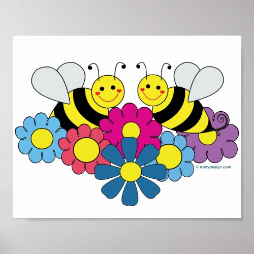 Bees  Flowers Design Illustration Poster