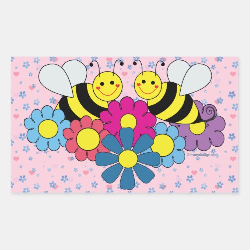 Bees  Flowers Design Illustration Rectangular Sticker