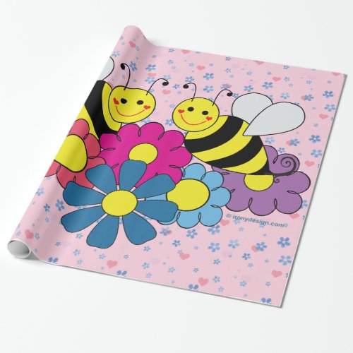 Bees  Flowers Design Illustration Sheets Wrapping Paper