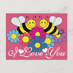 Bees & Flowers Graphic Design I Love You Postcard
