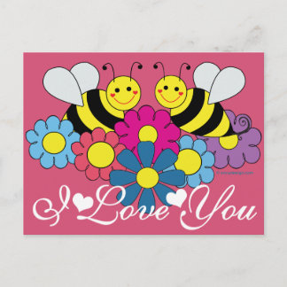 Bees & Flowers Graphic Design I Love You Postcard