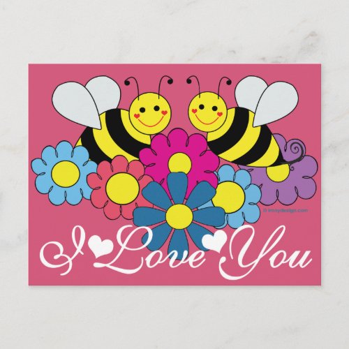 Bees  Flowers Graphic Design I Love You Postcard