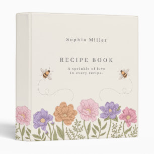 Bees & Flowers Illustration Elegant Recipe Book 3 Ring Binder