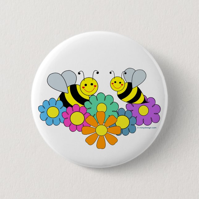 Bees & Flowers Pinback Button (Front)