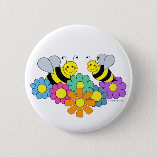 Bees  Flowers Pinback Button