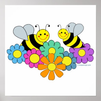Bees & Flowers Poster